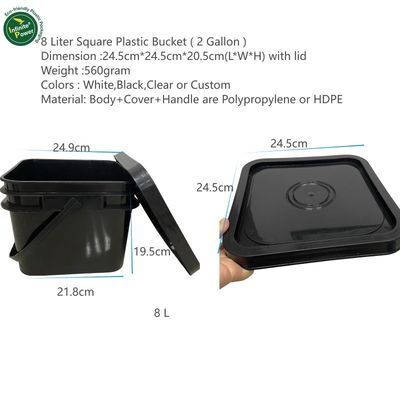 ポリプロピレン 15L 透明食品グレード 蓋とハンドルを持つ方形のプラスチックバケツ