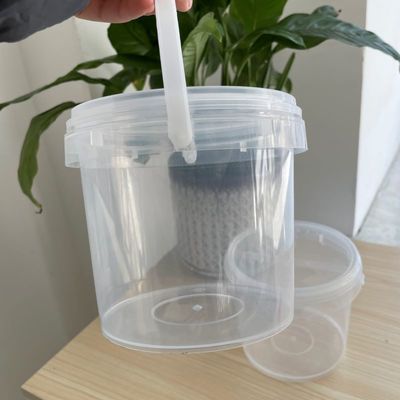 円形 1000ml 32oz クリアバケツ 食品グレード容器 簡単に開ける蓋付きプラスチックバケツ